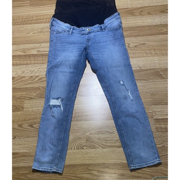 H&M Women Distressed Skinny Ankle High Rib Mama Maternity Denim Blue Jeans Sz 10 - Picture 2 of 12